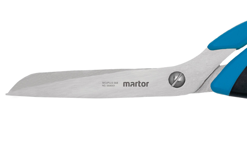 No other scissors from MARTOR are as long as the SECUPLUS 568. Their 115 mm cutting edge length quickly cuts through materials. Power can be delivered through the extra-large cutting edges – ideal for tough cutting tasks.